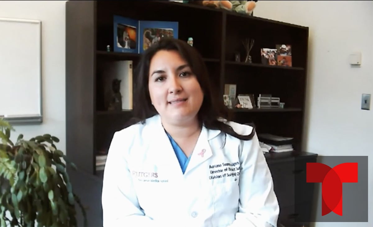Dr. Adrian Suárez-Ligón, a dark-haired woman in a white doctor's coat